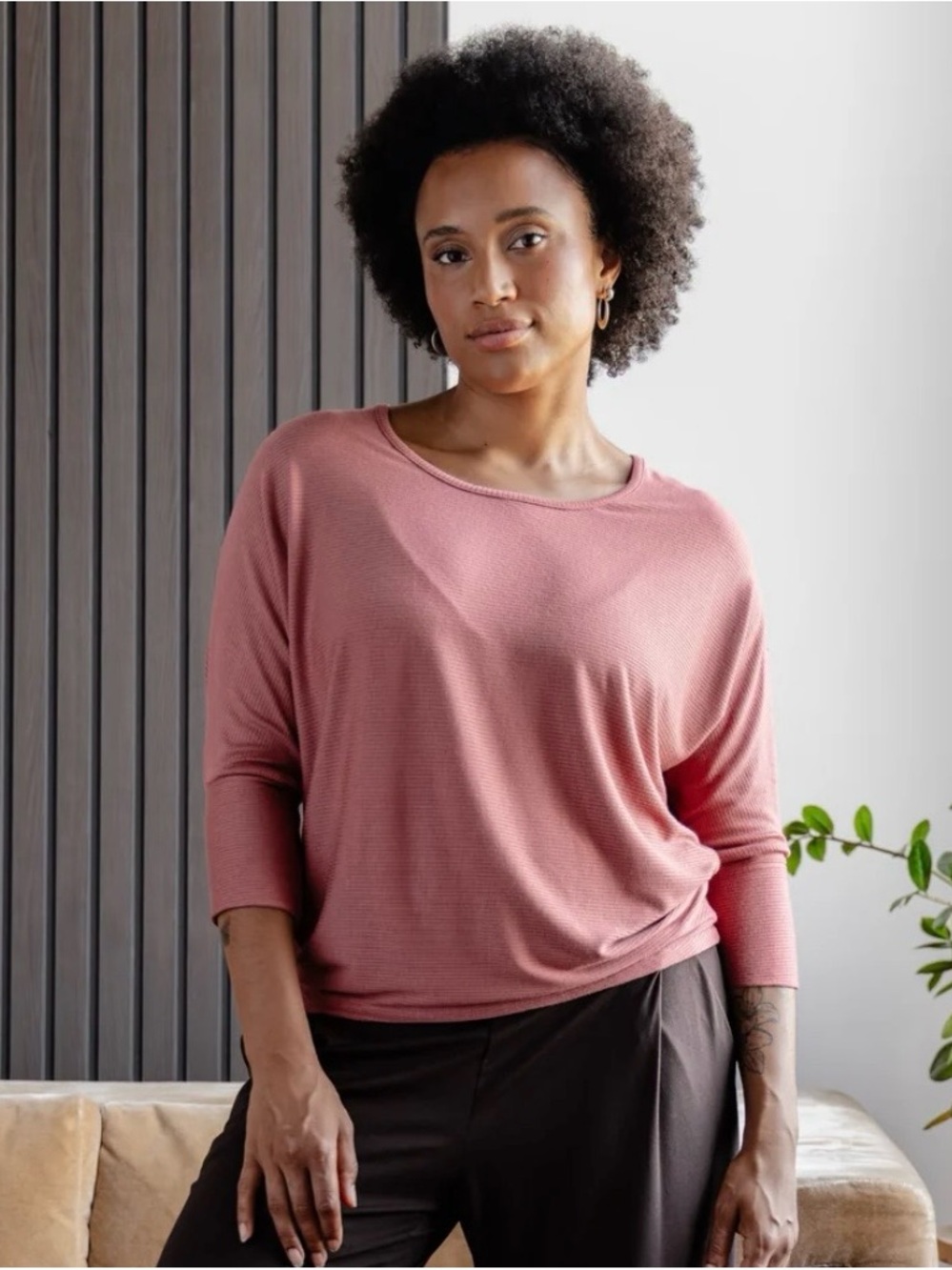 Relaxed Boatneck Long Sleeve Top in Dusty Rose
